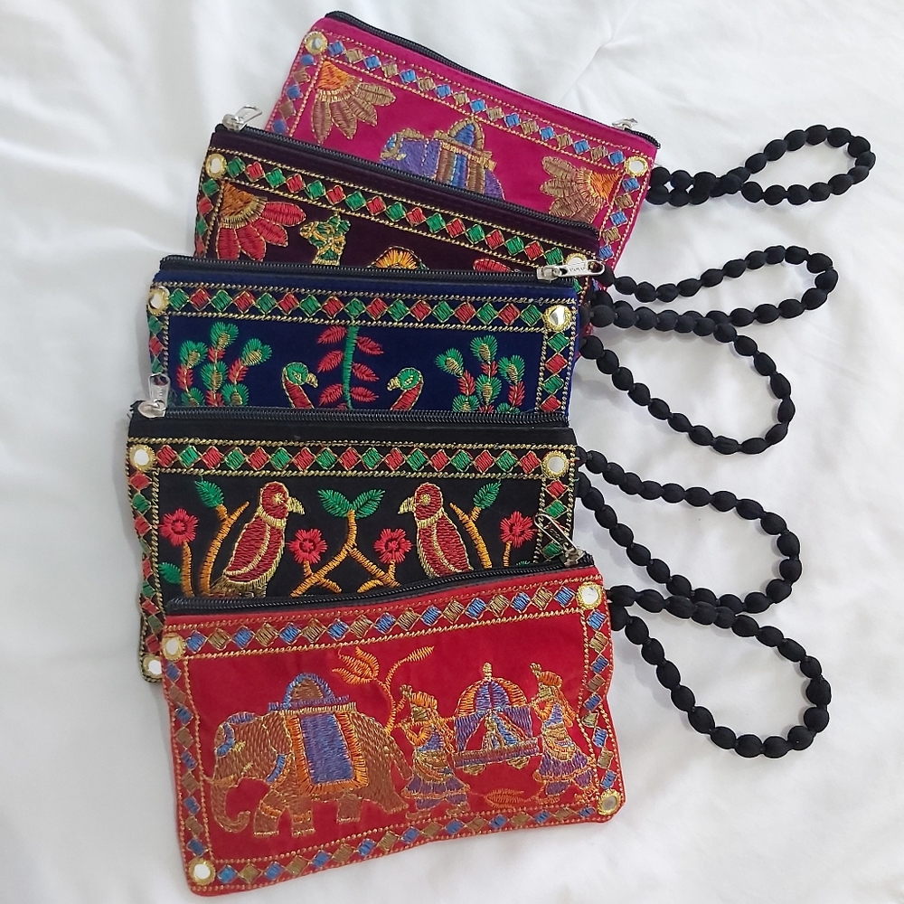 Embroidered ethnic wristlet pouch 1pc